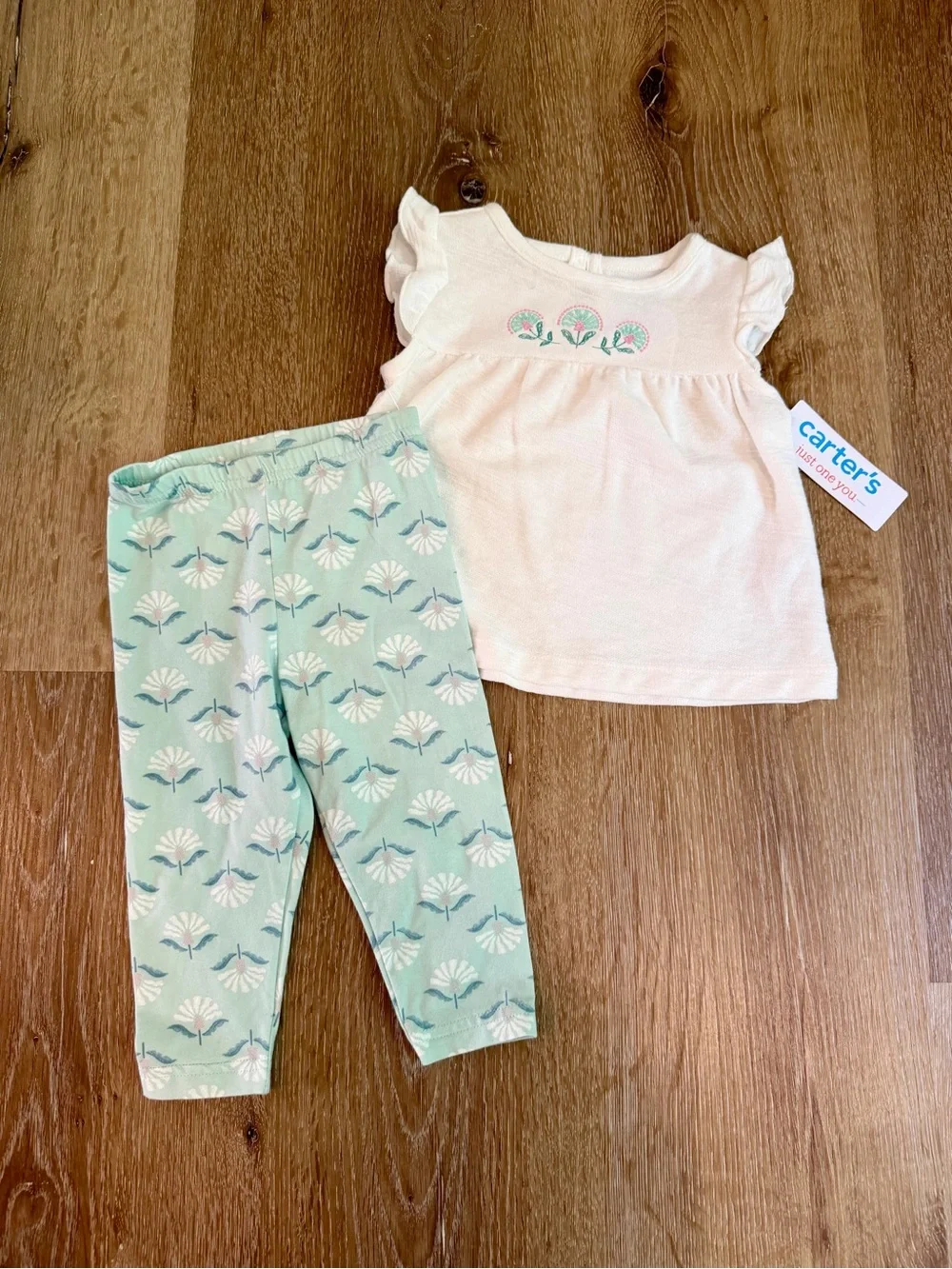 Carter's Flutter-Sleeve Top with Mint Green Floral Set